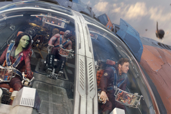 Marvel's Guardians Of The Galaxy..L to R: Gamora (Zoe Saldana), Groot (voiced by Vin Diesel), Drax the Destroyer (Dave Bautista) and Peter Quill/Star-Lord (Chris Pratt)..Ph: Film Frame..?Marvel 2014 Marvel's Guardians Of The Galaxy..L to R: Gamora (Zoe Saldana), Groot (voiced by Vin Diesel), Drax the Destroyer (Dave Bautista) and Peter Quill/Star-Lord (Chris Pratt)..Ph: Film Frame..?Marvel 2014