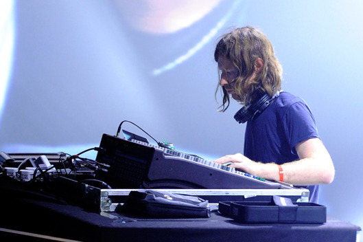 PARIS, FRANCE - OCTOBER 28: Aphex Twin performs on stage during day one of the Pitchfork Music Festival at the Grande Halle de La Villette on October 28, 2011 in Paris, France. (Photo by Kristy Sparow/Getty Images)