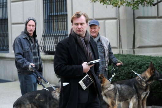 NEW YORK, NY - NOVEMBER 02: Director Christopher Nolan works on the set of "Dark Knight Rises" on the streets of Manhattan on November 2, 2011 in New York City. (Photo by Bobby Bank/WireImage)