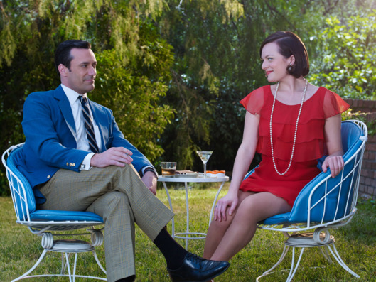 Jon Hamm as Don Draper and Elisabeth Moss as Peggy Olson - Mad Men _ Season 7B, Gallery _ Photo Credit: Frank Ockenfels 3/AMC