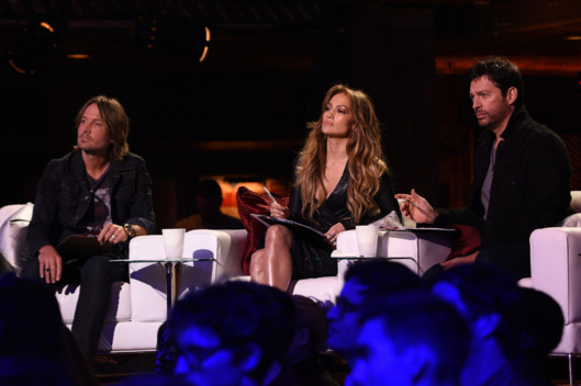 AMERICAN IDOL XIV: L-R: Judges, Keith Urban, Jennifer Lopez and Harry Connick, Jr, at House of Blues for the IDOL SHOWCASE airing Wednesday, Feb. 18 (8:00-9:01 PM ET/PT) and Thursday, Feb. 19 (8:00-9:00 PM ET/PT). CR: Michael Becker / FOX. ? 2015 FOX Broadcasting.