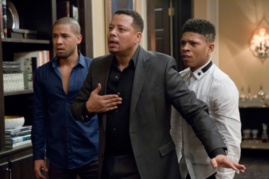 EMPIRE: Jamal (Jussie Smollet, L) and Hakeem (Bryshere Gray, R) listen to Lucious (Terrence Howard, C) make a confession in the "Sins of the Father" episode of EMPIRE airing Wednesday, March 11 (9:01-10:00 PM ET/PT) on FOX. ?2015 Fox Broadcasting Co. CR: FOX Chuck Hodes/FOX