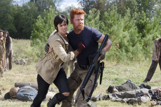 Dahlia Legault as Francine and Michael Cudlitz as Abraham - The Walking Dead _ Season 5, Episode 14 - Photo Credit: Gene Page/AMC