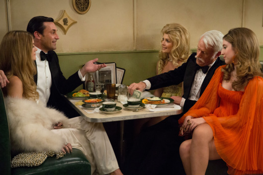 Jon Hamm as Don Draper and John Slattery as Roger Sterling - Mad Men _ Season 7B, Episode 8 - Photo Credit: Michael Yarish/AMC
