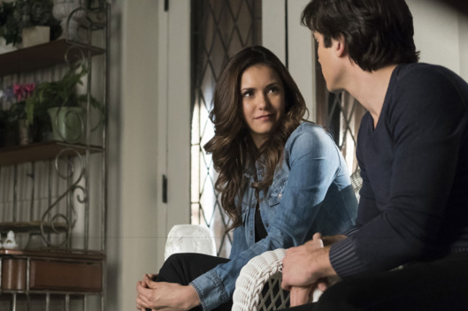 The Vampire Diaries -- "Because" -- Image Number: VD619a_0030.jpg -- Pictured (L-R): Nina Dobrev as Elena and Ian Somerhalder as Damon -- Photo: Tina Rowden/The CW -- ??? 2015 The CW Network, LLC. All rights reserved.