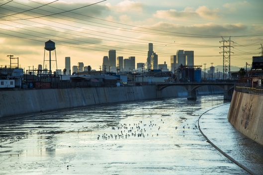 Los Angeles River and Downtown Skyline
