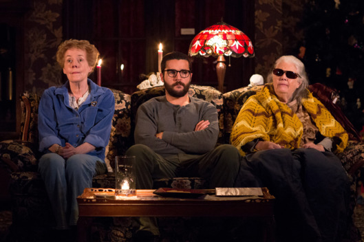 Signature Theatre presents “John”A New Play by Annie Baker; Directed by Sam GoldPictured: Georgia Engel as Mertis Katherine Graven, Christopher Abbott as Elias Schreiber-Hoffman & Lois Smith as Genevieve Marduk