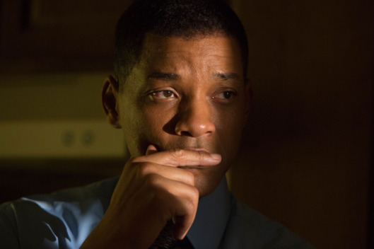 This image released by Columbia Pictures shows Will Smith in a scene from, "Concussion." Smith was nominated for a Golden Globe award for best actor in a motion picture drama for his role in the film on Thursday, Dec. 10, 2015. The 73rd Annual Golden Globes will be held on Jan. 10, 2016. (Melinda Sue Gordon/Columbia Pictures via AP)