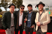 LOS ANGELES, CA - FEBRUARY 10: (L-R) Musicians Ben Lovett, Marcus Mumford, 'Country' Winston Marshall and Ted Dwane of Mumford & Sons attends the 55th Annual GRAMMY Awards at STAPLES Center on February 10, 2013 in Los Angeles, California. (Photo by Christopher Polk/Getty Images for NARAS)