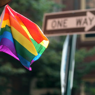 NEW YORK, NY - JUNE 21: The rainbow flag symbolizing gay pride flies from a pole in Manhattan on June 21, 2011 in New York City. The New York Senate has yet to come to a resolution on the issue of same sex marriage. (Photo by Mario Tama/Getty Images)