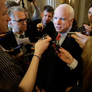 WASHINGTON, DC - APRIL 11: U.S. Sen. John McCain (R-AZ) speaks with reporters after the first vote on gun reform in the U.S. Senate at the U.S. Capitol April 11, 2013 in Washington, DC. The Senate voted to approve the procedural motion allowing further debate on the gun reform legislation pending before Congress and sought by the Obama administration. (Photo by Win McNamee/Getty Images)
