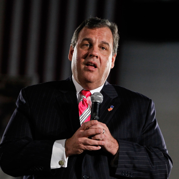 New Jersey Gov. Chris Christie speaks during a Town Hall Meeting with families affected by Superstorm Sandy at Belmar Borough Municipal Building on March 25, 2014 in Belmar, New Jersey. 