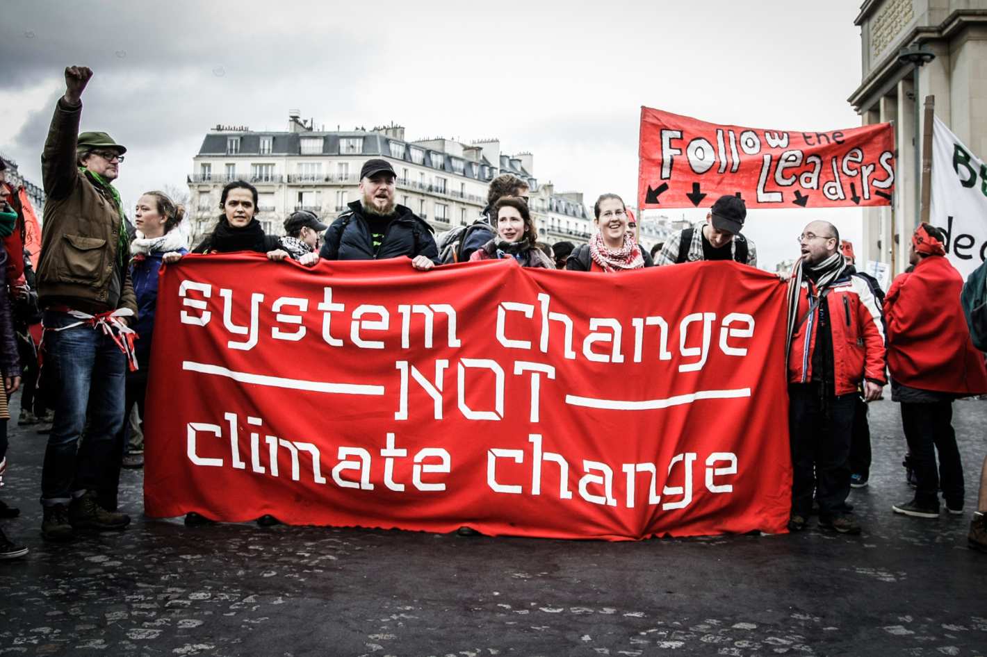 Thousands of people on a march for global climate justice in Paris