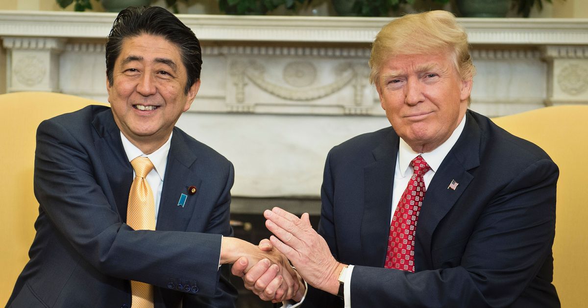 Image result for trump and abe handshake