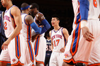 NEW YORK, NY - FEBRUARY 22: Jeremy Lin #17 of the New York Knicks reacts to the game action as he walks back to the bench against the Atlanta Hawks on February 22, 2012 at Madison Square Garden in New York City. NOTE TO USER: User expressly acknowledges and agrees that, by downloading and or using this photograph, User is consenting to the terms and conditions of the Getty Images License Agreement. Mandatory Copyright Notice: Copyright 2012 NBAE (Photo by Nathaniel S. Butler/NBAE via Getty Images)