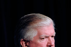Toronto Maple Leafs General Manager Brian Burke speaks to the media during a press conference to introduce new head coach Randy Carlyle at the Bell Centre on March 3, 2012 in Montreal, Quebec, Canada.