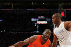 Raymond Felton #2 of the New York Knicks dribbles to the basket against Jodie Meeks #20 of the Los Angeles Lakers in the second half during the NBA game at Staples Center on December 25, 2012 in Los Angeles, California. The Lakers defeated the Knicks 100-94.
