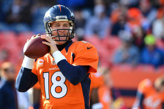 Peyton Manning #18 of the Denver Broncos warms up prior to the game against the Kansas City Chiefs at Sports Authority Field at Mile High on December 30, 2012 in Denver, Colorado.