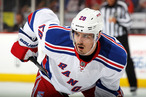 Chris Kreider #20 of the New York Rangers looks on in Game Three of the Eastern Conference Final against the New Jersey Devils during the 2012 NHL Stanley Cup Playoffs at the Prudential Center on May 19, 2012 in Newark, New Jersey.