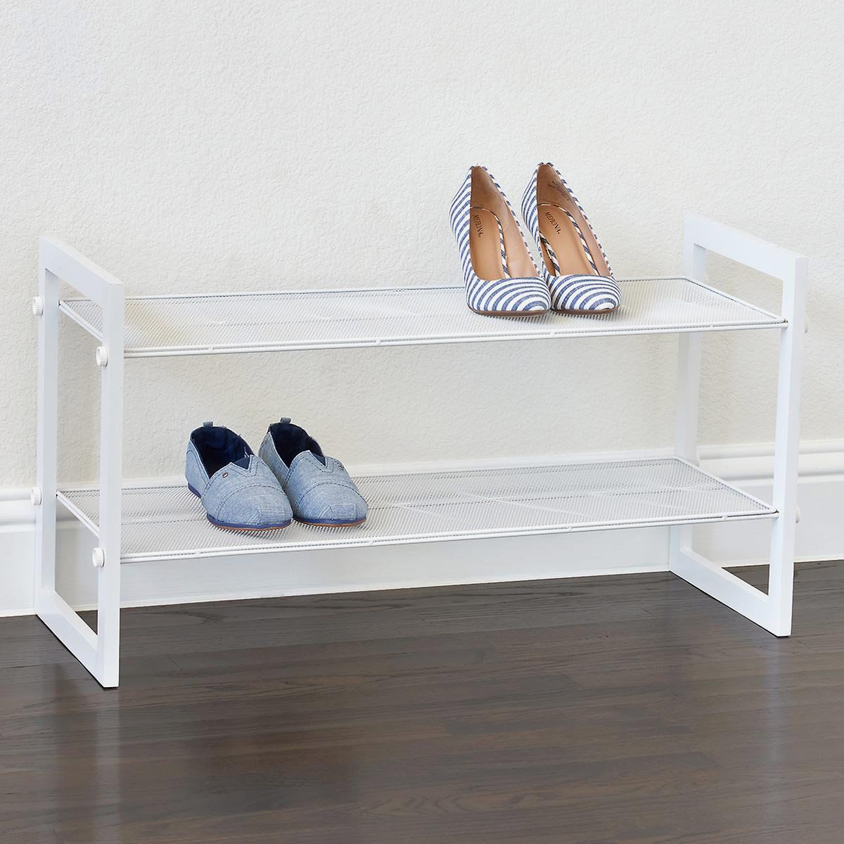 The Container Store White 2-Tier Stackable Mesh Shoe Shelf