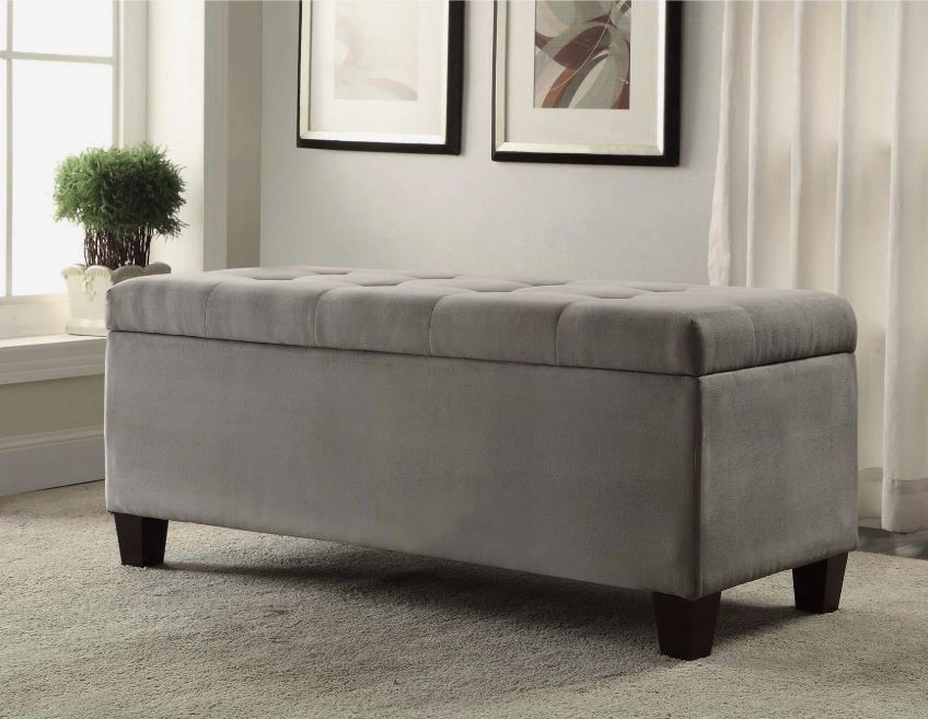  Clay Alder Home Riley Gray Tufted Flip-Top Ottoman with Shoe Storage