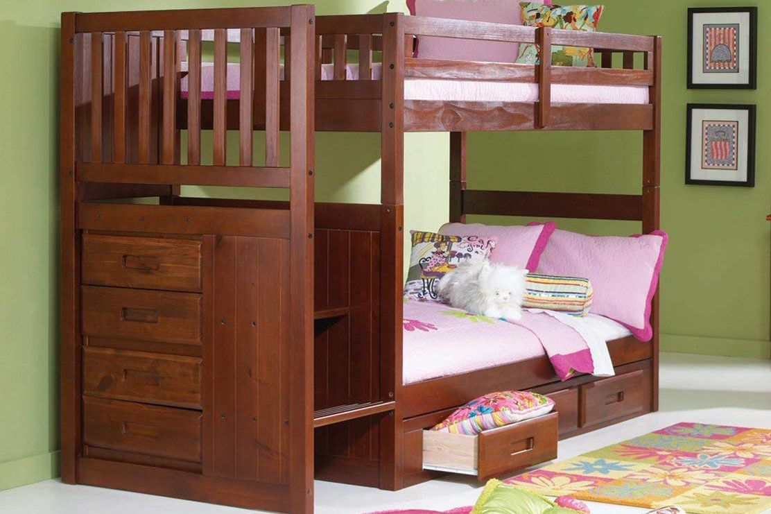 Discovery World Furniture Mission Twin Over Twin Staircase Bunk Bed With 3 Drawers