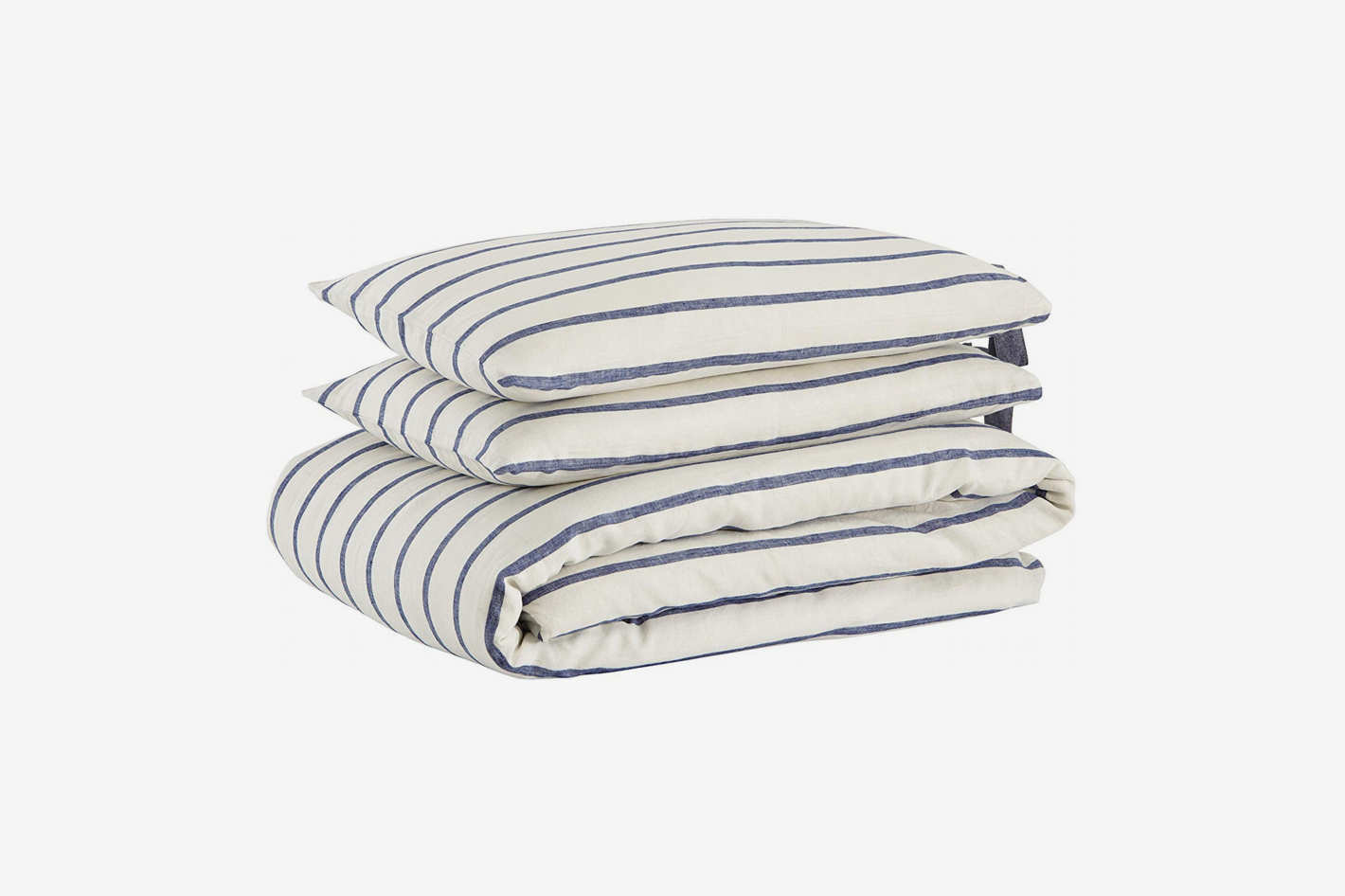 Stone & Beam Modern Farmhouse Striped 100% Linen Duvet Cover Set with Ties, Full/Queen