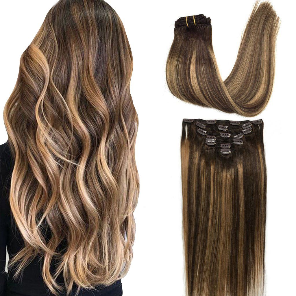 Ombre clip in hair extensions black to blonde