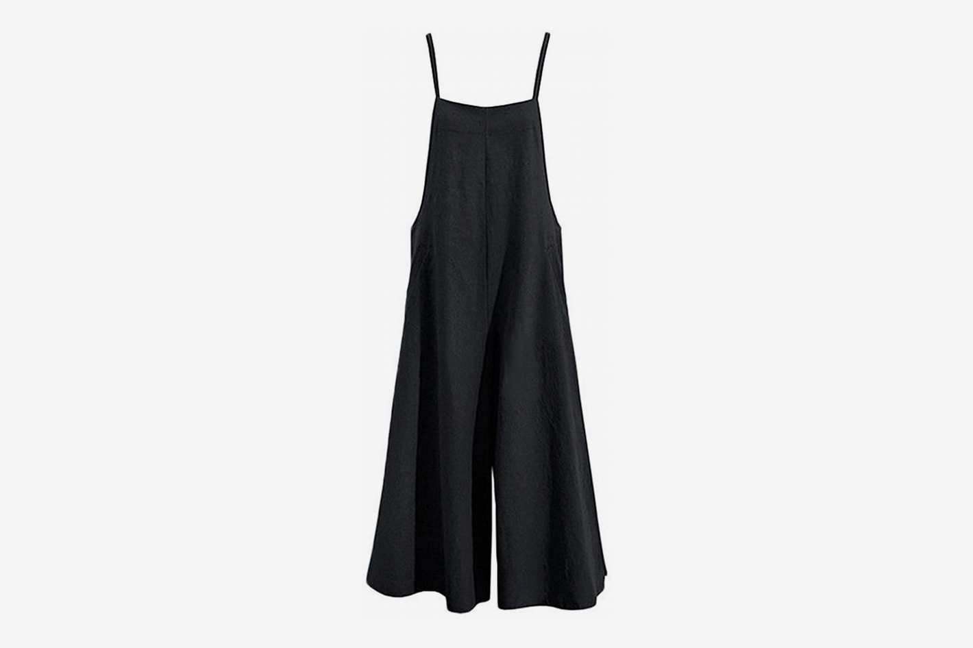 YESNO Women Casual Linen Cropped Bib Pants Wide Leg Jumpsuit