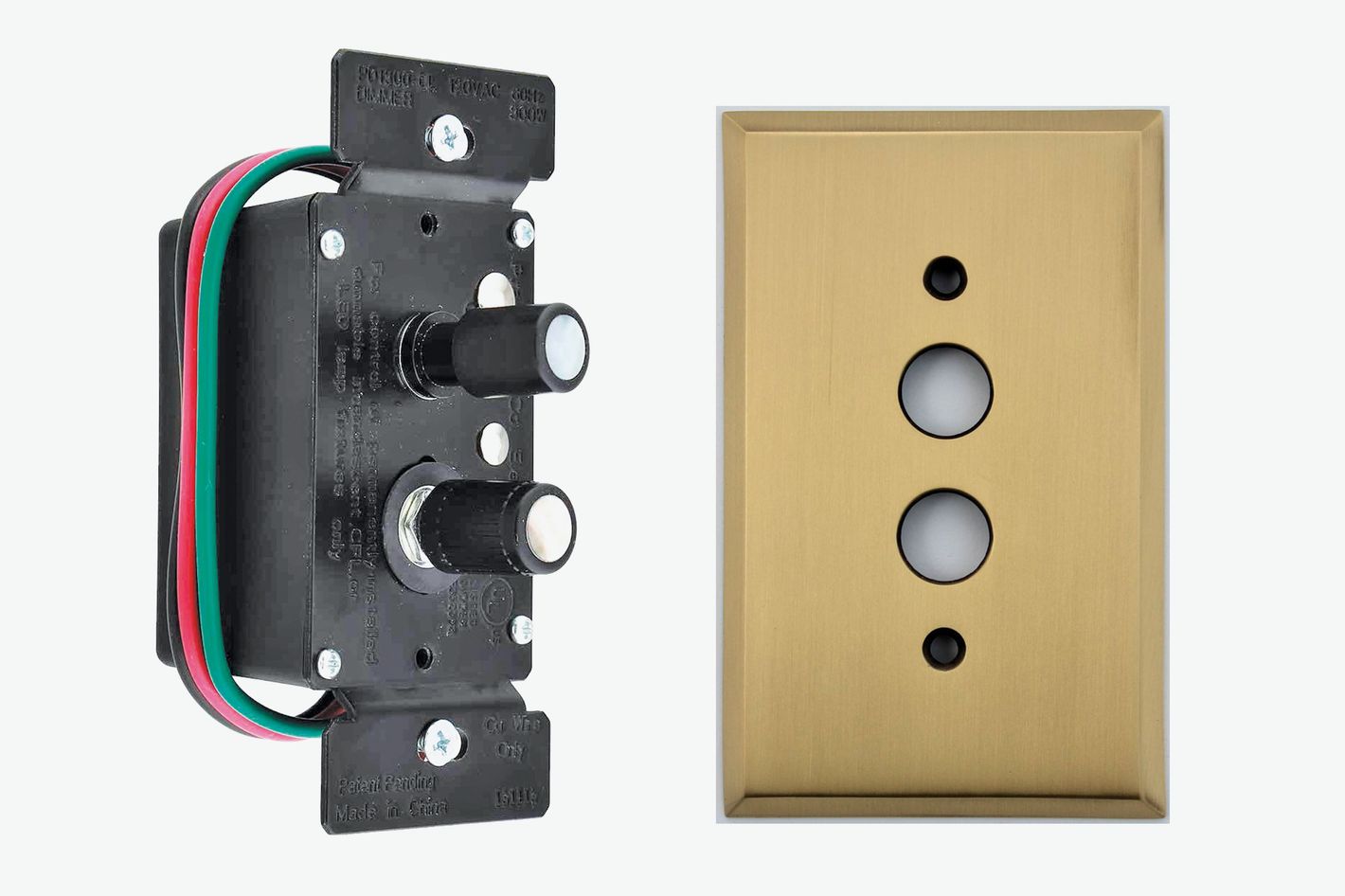 Push-button dimmer switch and brass wall plate