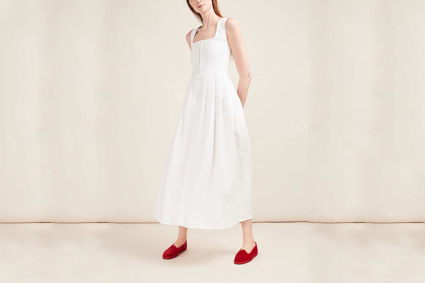 Gioia Bini White Midi Linen Dress