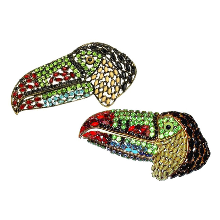Iris Apfel for HSN's brooch, top left; Hanna Bernard's brooch, bottom right.