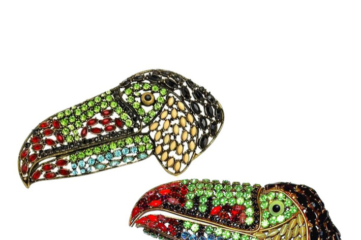 Iris Apfel for HSN's brooch, top left; Hanna Bernard's brooch, bottom right.