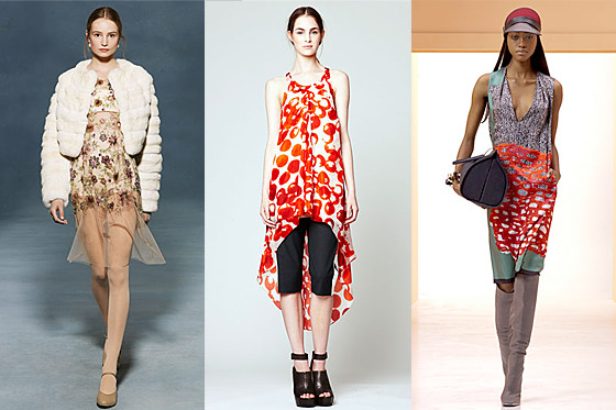 From left: new resort looks from the Row, Vera Wang, and Balenciaga.