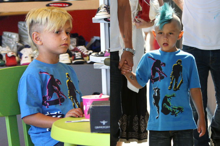 Gwen Stefani's little cherub before and after his blue dye job.