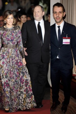 Former Halston-ers Sarah Jessica Parker, Harvey Weinstein, and Marios Schwab.