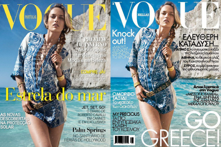 <em>Vogue</em> Portugal (left) and <em>Vogue</em> Hellas.