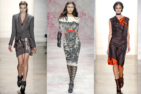 Fall 2011 looks from left: Ohne Title, Prabal Gurung, and Sophie Theallet.