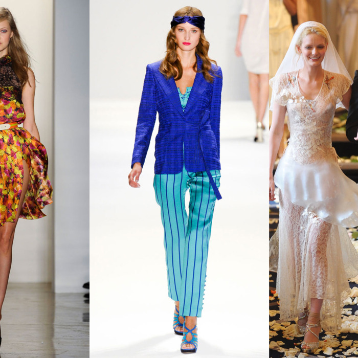 From left: spring looks from Peter Som, Luca Luca, and Imitation of Christ.