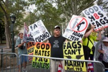 Westboro Baptist Church members protesting gay marriage in July.