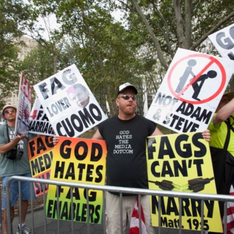 Westboro Baptist Church members protesting gay marriage in July.