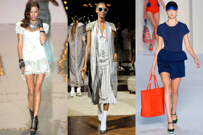 From left: spring looks from Betsey Johnson, Thom Browne, and Marc by Marc Jacobs.