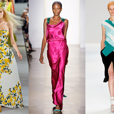 From left: new spring looks from Oscar de la Renta, Sophie Theallet, and Narciso Rodriguez.