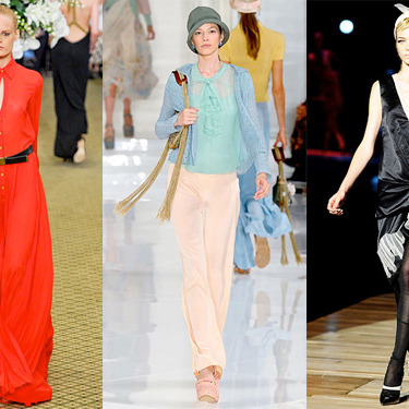 From left: spring 2012 looks from Bill Blass, Ralph Lauren, Marc Jacobs