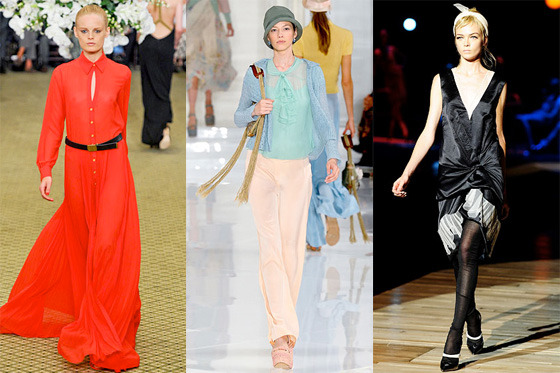 From left: spring 2012 looks from Bill Blass, Ralph Lauren, Marc Jacobs