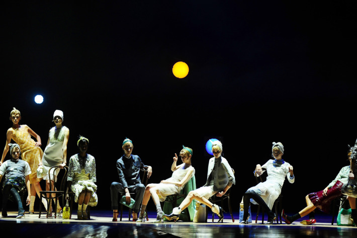Models pose for the finale of the Marc Jacobs Spring 2012 Collection runway show.
