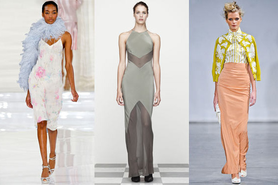 From left: new spring looks from Ralph Lauren, T by Alexander Wang, and L’Wren Scott.