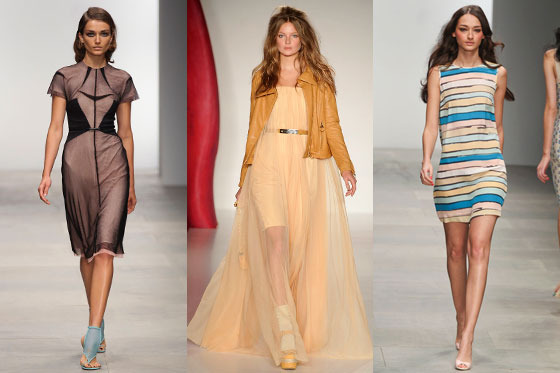 Looks from Marios Schwab, Mulberry, and Issa.