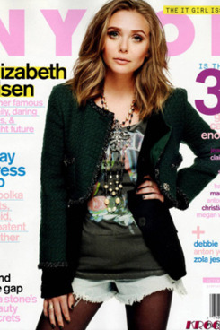 Elizabeth Olsen in Chanel, Levi's, and Diesel.