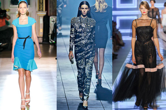 From left: new spring looks from Roland Mouret, Lanvin, and Christian Dior.